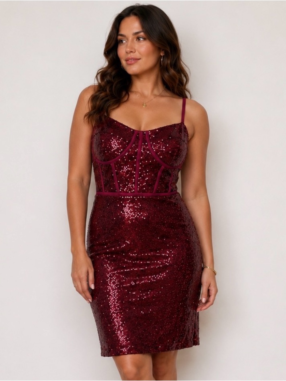 City Chic Burgundy Sequin Mini Dress Size 22 Sleeveless Cocktail Party Glam